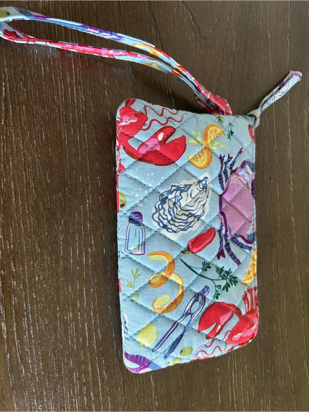 Vera Bradley Quilted Wristlet Wallet with Lobster Print - Light Blue & Red - Picture 2 of 4